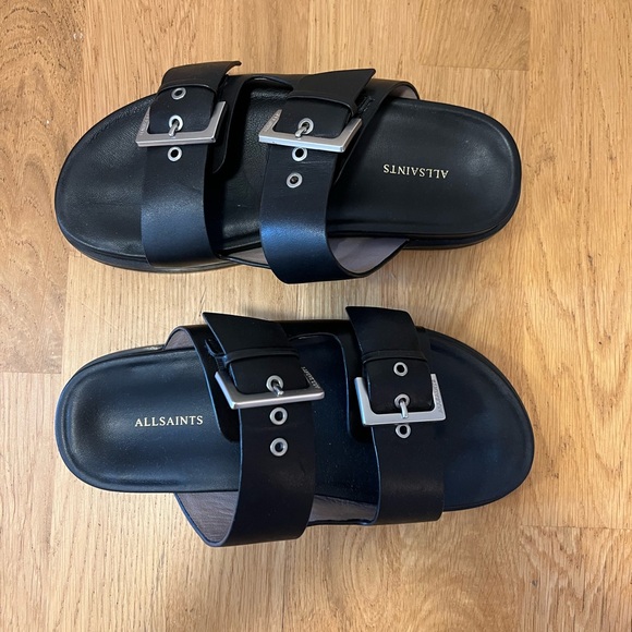 All Saints Black Sandals with Silver Buckles - Picture 3 of 10